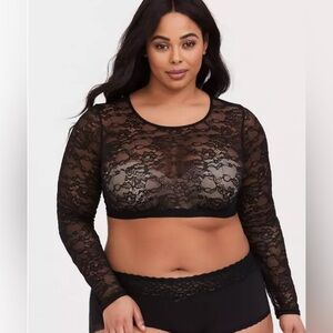 Torrid 1X Black Lace Long Sleeve Under It All Crop Top Pre-owned
